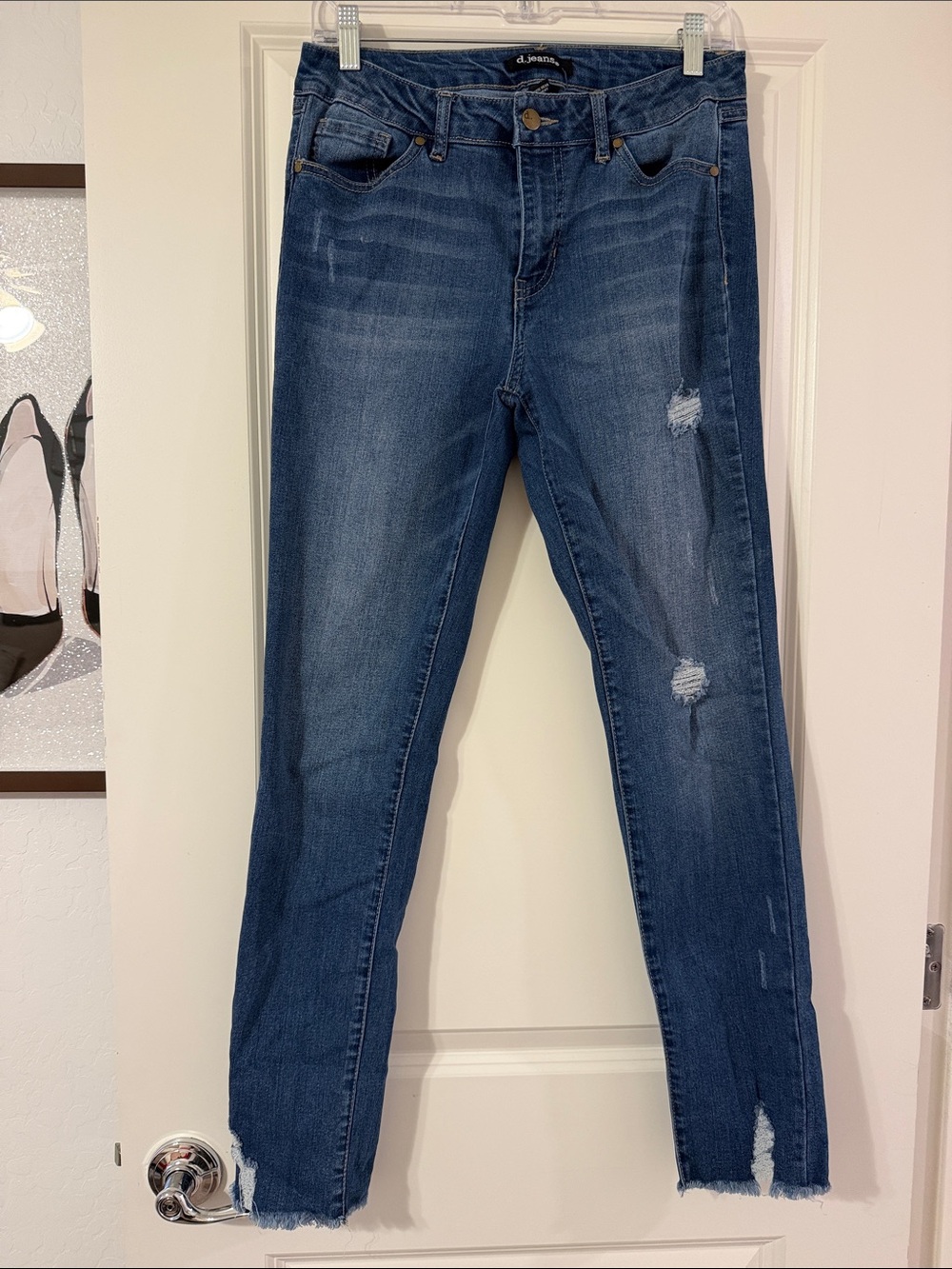 D jeans Dark Blue Distressed Ankle Skinny Jeans